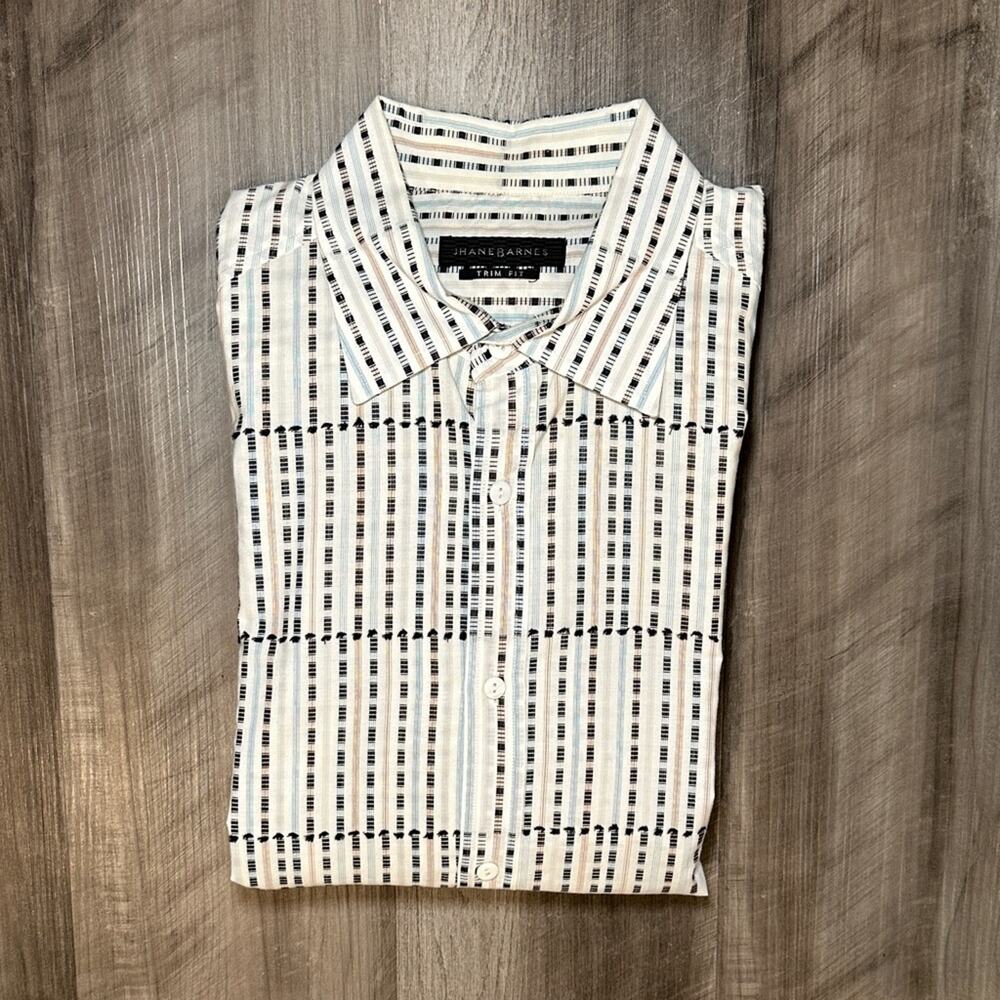 Jhane Barnes Trim Fit Striped Long Sleeve Button Down - Large